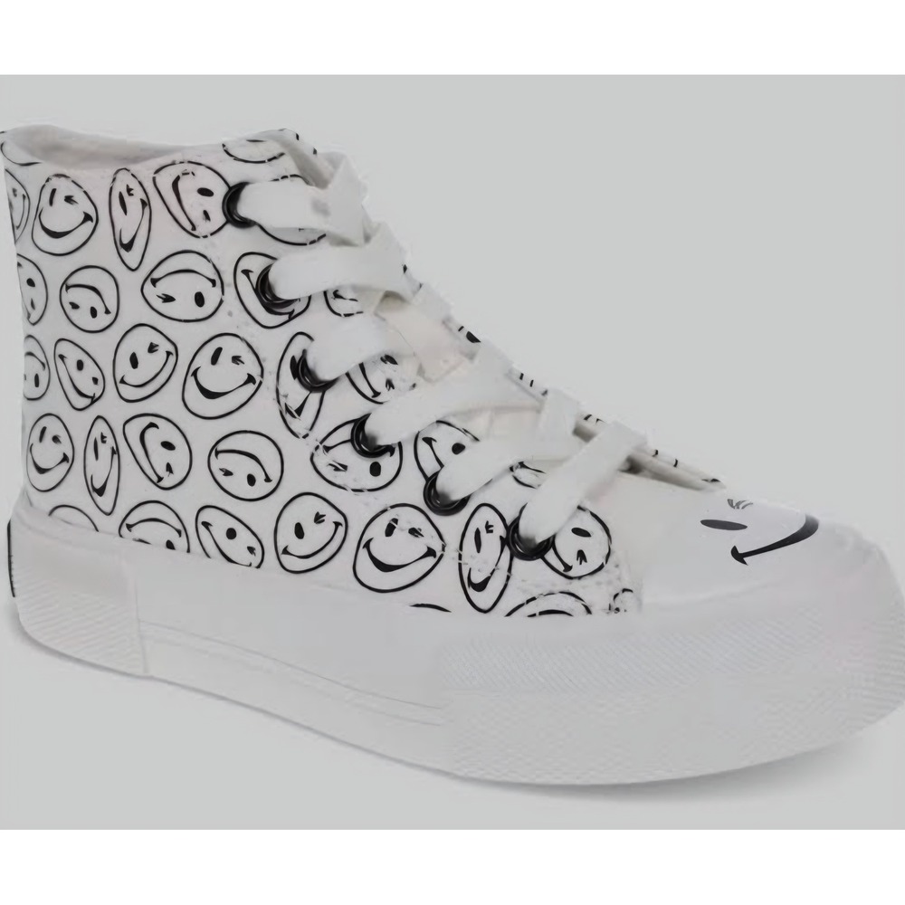 Joe Boxer Kids 13 Winking Smiley Face High Top Sneaker White Black Platform NIB